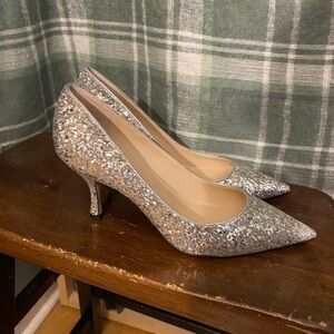 Kate Spade silver glitter pointed toe heels like new 10